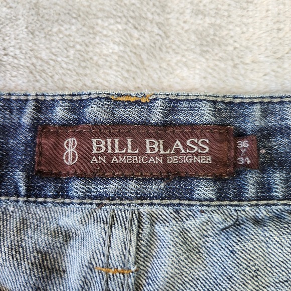 Bill Blass Jeans Mens 36x34 Whiskered Dark Wash Distressed Casual Cowboy Edgy - Picture 7 of 8